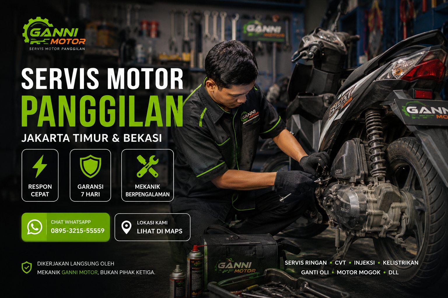 Mekanik Ganni Motor sedang melakukan servis motor